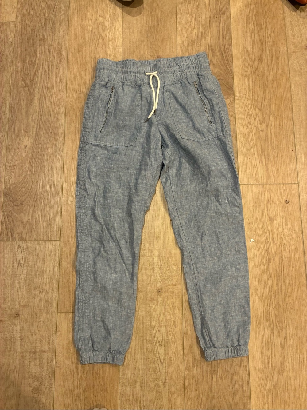 Athleta light blue linen jogger pants with pockets and drawstring waist 4